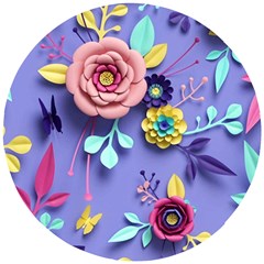 3d Flowers Pattern Flora Background Wooden Puzzle Round by Bedest