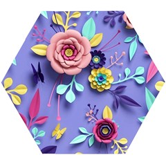 3d Flowers Pattern Flora Background Wooden Puzzle Hexagon