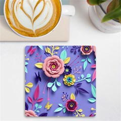 3d Flowers Pattern Flora Background Uv Print Square Tile Coaster  by Bedest