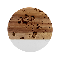 3d Flowers Pattern Flora Background Marble Wood Coaster (round) by Bedest