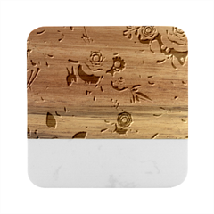 3d Flowers Pattern Flora Background Marble Wood Coaster (square) by Bedest