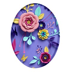 3d Flowers Pattern Flora Background Oval Glass Fridge Magnet (4 Pack) by Bedest