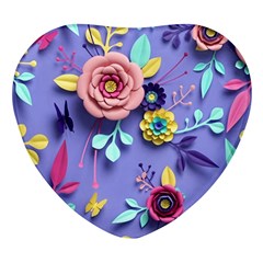 3d Flowers Pattern Flora Background Heart Glass Fridge Magnet (4 Pack) by Bedest