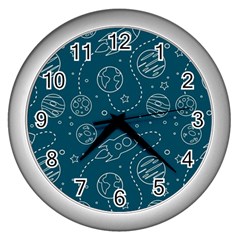 Space Seamless Pattern Wall Clock (silver) by Bedest