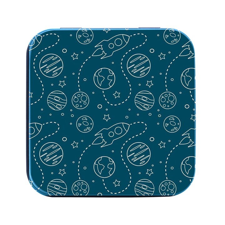 Space Seamless Pattern Square Metal Box (Black)