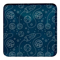 Space Seamless Pattern Square Glass Fridge Magnet (4 Pack) by Bedest