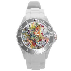 Abstract Background Pattern Round Plastic Sport Watch (l) by Bedest