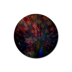 Peacock Feather Bird Rubber Round Coaster (4 Pack) by Bedest