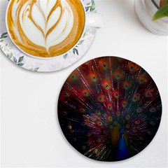 Peacock Feather Bird Uv Print Round Tile Coaster by Bedest