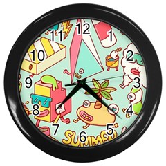 Summer Up Cute Doodle Wall Clock (black) by Bedest