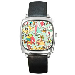 Summer Up Cute Doodle Square Metal Watch by Bedest