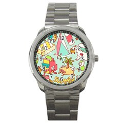 Summer Up Cute Doodle Sport Metal Watch by Bedest