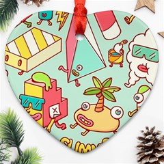 Summer Up Cute Doodle Heart Ornament (two Sides) by Bedest