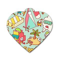 Summer Up Cute Doodle Dog Tag Heart (one Side) by Bedest