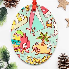 Summer Up Cute Doodle Ornament (oval Filigree) by Bedest