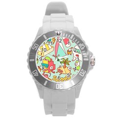 Summer Up Cute Doodle Round Plastic Sport Watch (l) by Bedest