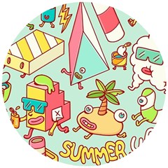 Summer Up Cute Doodle Wooden Puzzle Round by Bedest