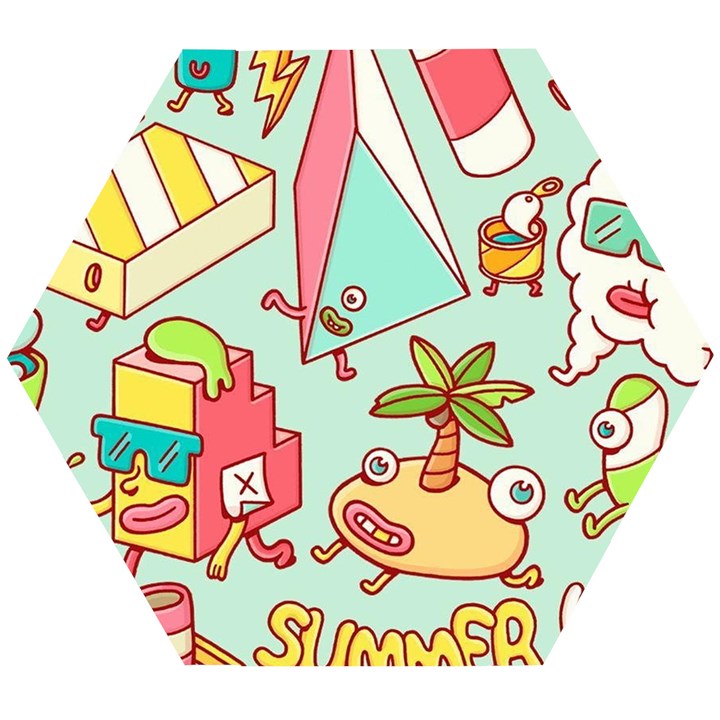 Summer Up Cute Doodle Wooden Puzzle Hexagon