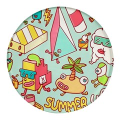 Summer Up Cute Doodle Round Glass Fridge Magnet (4 Pack)