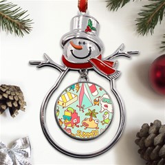 Summer Up Cute Doodle Metal Snowman Ornament by Bedest