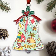 Summer Up Cute Doodle Metal Holly Leaf Bell Ornament by Bedest