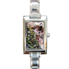 Japanese Painting Flower Peacock Rectangle Italian Charm Watch by Bedest