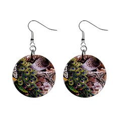 Japanese Painting Flower Peacock Mini Button Earrings by Bedest