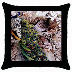 Japanese Painting Flower Peacock Throw Pillow Case (black) by Bedest