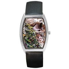 Japanese Painting Flower Peacock Barrel Style Metal Watch