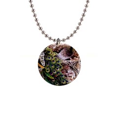 Japanese Painting Flower Peacock 1  Button Necklace