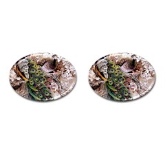 Japanese Painting Flower Peacock Cufflinks (Oval)