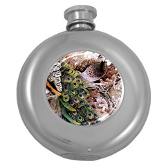 Japanese Painting Flower Peacock Round Hip Flask (5 Oz) by Bedest