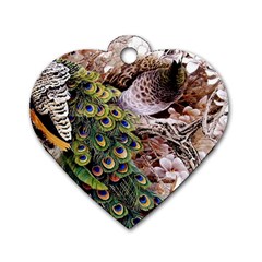 Japanese Painting Flower Peacock Dog Tag Heart (One Side)