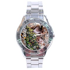 Japanese Painting Flower Peacock Stainless Steel Analogue Watch by Bedest