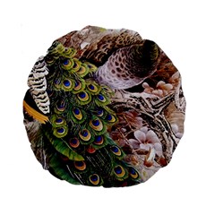 Japanese Painting Flower Peacock Standard 15  Premium Round Cushions