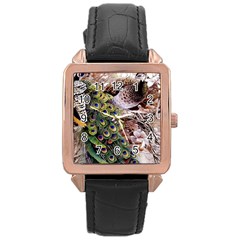 Japanese Painting Flower Peacock Rose Gold Leather Watch 