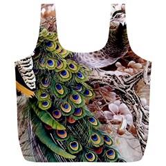 Japanese Painting Flower Peacock Full Print Recycle Bag (xl) by Bedest