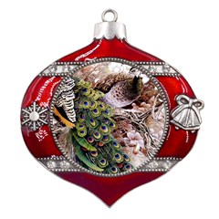 Japanese Painting Flower Peacock Metal Snowflake And Bell Red Ornament