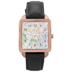 London City Map Rose Gold Leather Watch  by Bedest