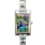 Peacocks  Fantasy Garden Rectangle Italian Charm Watch Front