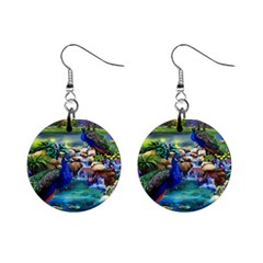 Peacocks  Fantasy Garden Mini Button Earrings by Bedest