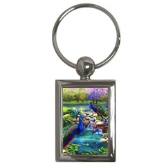 Peacocks  Fantasy Garden Key Chain (rectangle) by Bedest