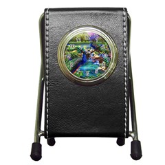 Peacocks  Fantasy Garden Pen Holder Desk Clock by Bedest