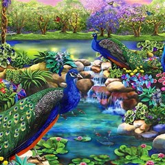 Peacocks  Fantasy Garden Play Mat (rectangle) by Bedest