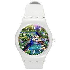 Peacocks  Fantasy Garden Round Plastic Sport Watch (m)