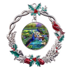 Peacocks  Fantasy Garden Metal X mas Wreath Holly Leaf Ornament by Bedest