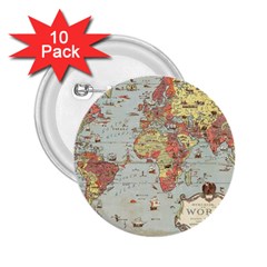 Vintage Old Antique World Map 2 25  Buttons (10 Pack)  by Bedest