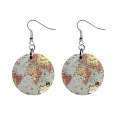 Vintage Old Antique World Map Mini Button Earrings