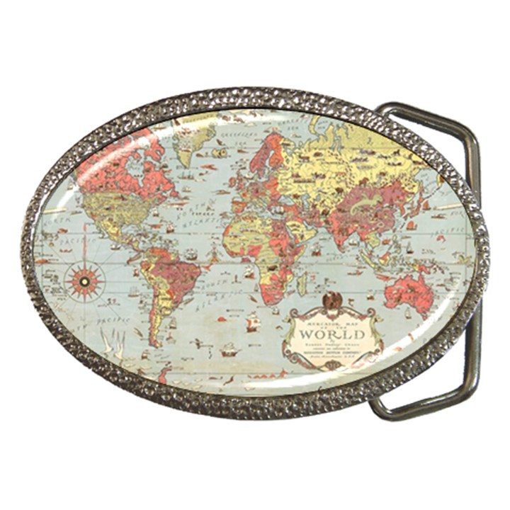 Vintage Old Antique World Map Belt Buckles