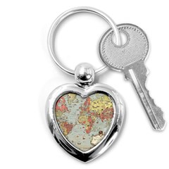 Vintage Old Antique World Map Key Chain (Heart)